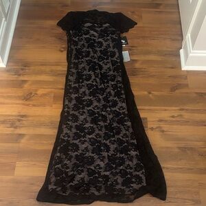 MARINA Elegant Black Lace Floral Maxi Dress